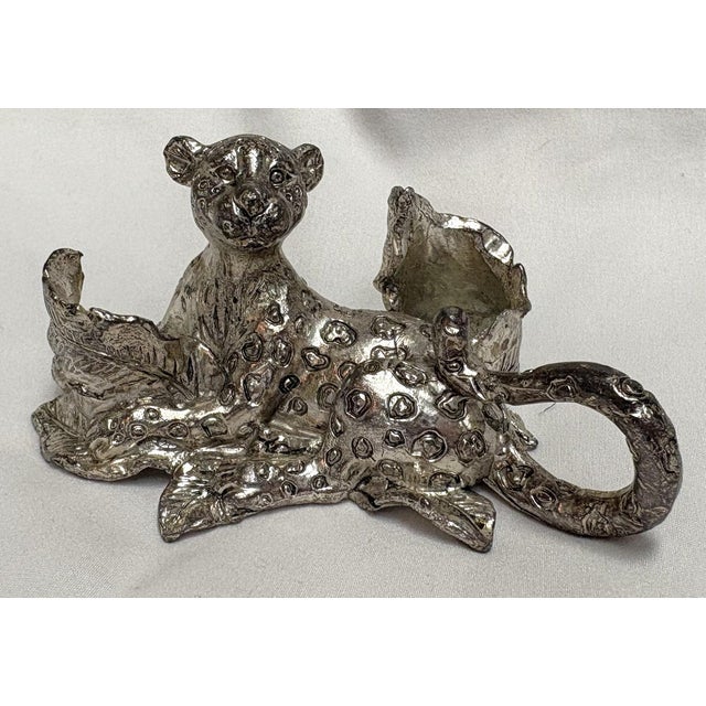 1990s 1998 Vintage Arthur Court Lounging Leopard Salt & Pepper Holder/ Candle Holder For Sale - Image 5 of 13