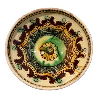 Vintage 5” Hand-Painted Kosiv Bowl - Traditional Hutsul Sgraffito Folk Art For Sale