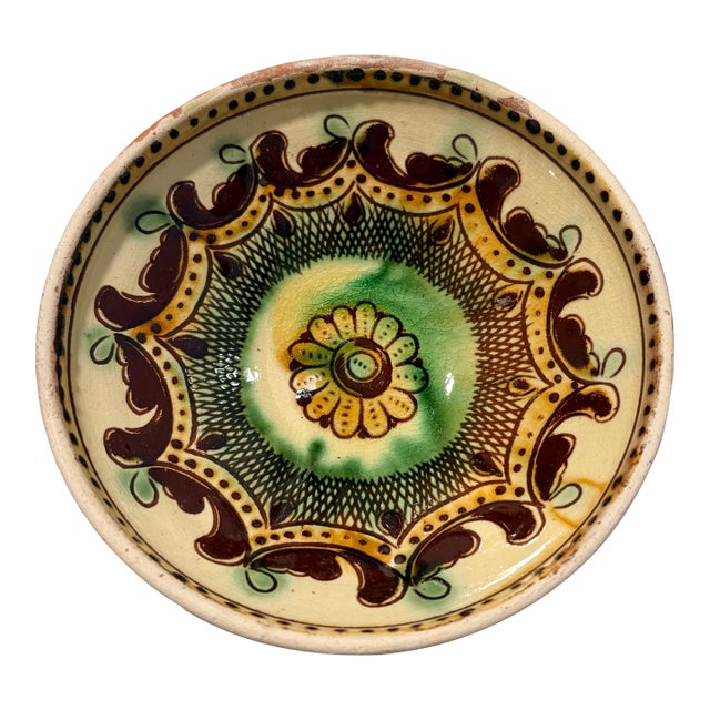 Vintage 5” Hand-Painted Kosiv Bowl - Traditional Hutsul Sgraffito Folk Art For Sale