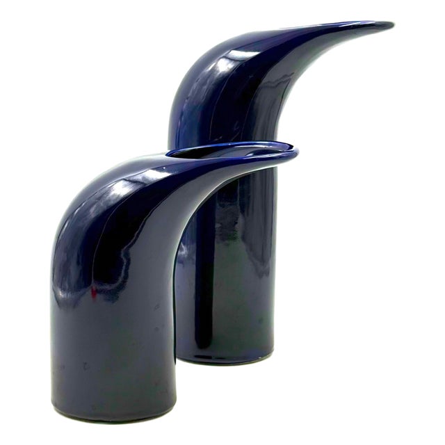 Space Age Blue Ceramic Vase, Italy, 1970s, Set of 2 For Sale