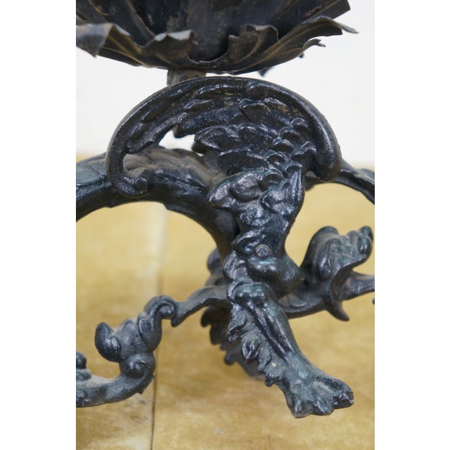 Black Vintage Cast Iron Dragon Griffon Compote Candle Holder Lidded Dish 8" For Sale - Image 8 of 14