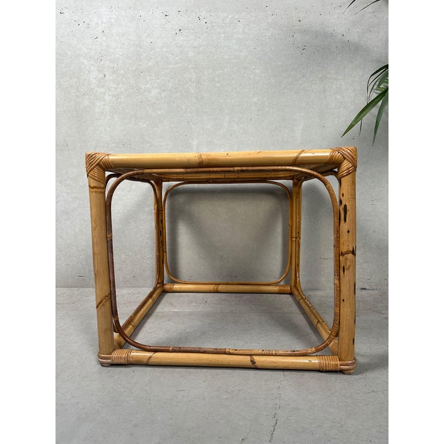 Black Vintage Side Table in Bamboo and Glass, 1970s For Sale - Image 8 of 9