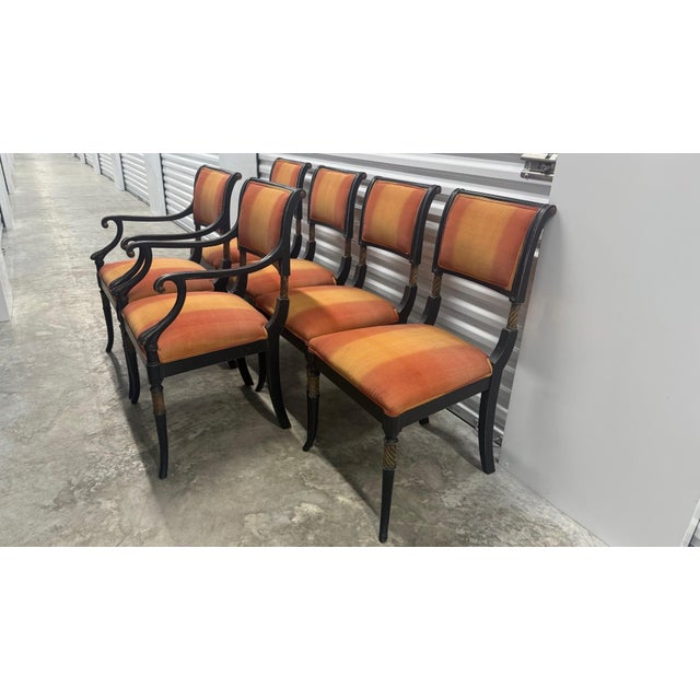 Set of 6 Regency Style Dining Chairs – Rich Ebonized Frames With Rope-Twist Detailing For Sale - Image 4 of 13