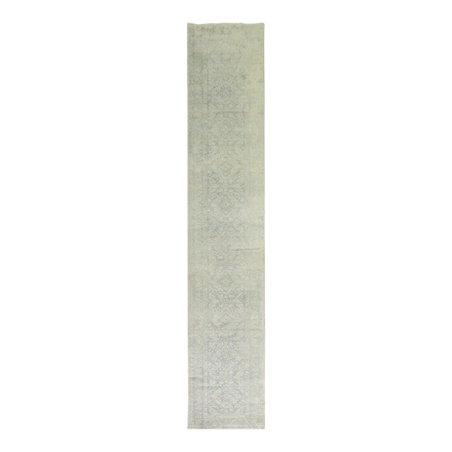 Antique Zabihi Collection Narrow Pale Blue Gold Persian Tabriz Runner - 2'4" x 13'9" For Sale
