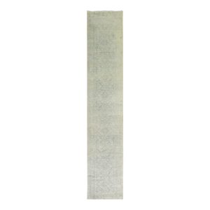 Antique Zabihi Collection Narrow Pale Blue Gold Persian Tabriz Runner