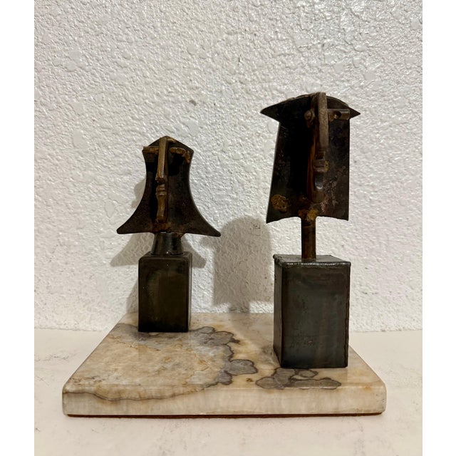 Mid 20th Century Carlos De La Mota, Carlos De La Mota Argentina Cubist Wrought Iron Sculpture Marble Base, Brutalist For Sale - Image 5 of 15