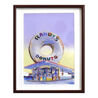Giant Donut in Inglewood (Blue) - Framed Original Purple Pop Art Mixed Media Work on Paper by Fabio Coruzzi For Sale