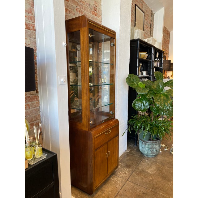 Thomasville Oak and Brass Light Up Display Chairish