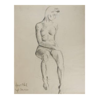 Vintage 1950 Modernist Charcoal Portrait Study Drawing of Woman For Sale