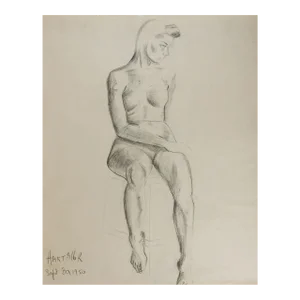 Vintage 1950 Modernist Charcoal Portrait Study Drawing of Woman