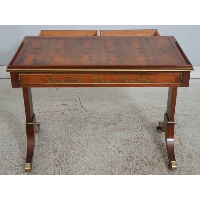 Hekman 2 Drawer Yew Wood & Walnut Library Table For Sale - Image 14 of 17