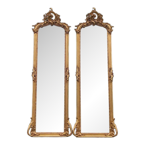 Late 20th Artisan Rococo Gold Wood Floor Mirror Pair