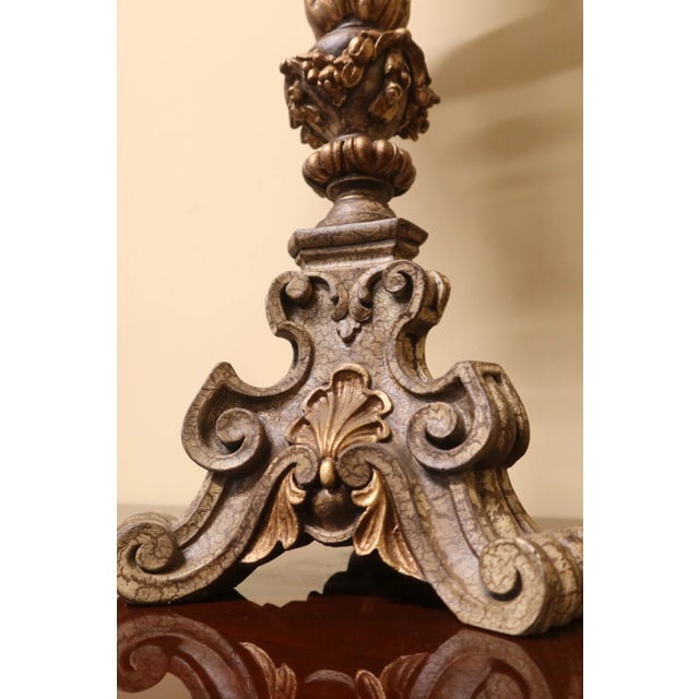 1990s Venetian Style Ornately Carved Lamp W. Shade For Sale - Image 5 of 7