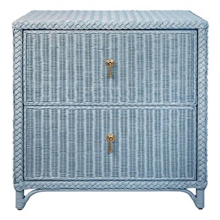 Abigail Two Drawer Light Blue Rattan Side Table For Sale