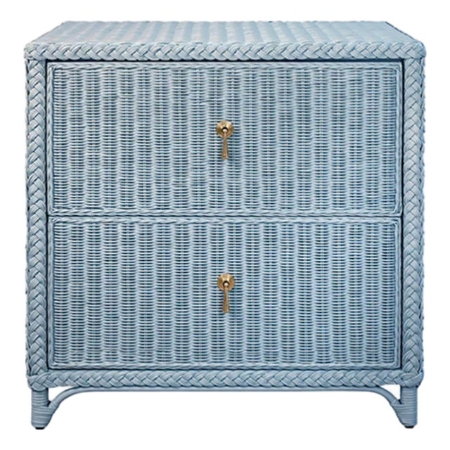 Abigail Two Drawer Light Blue Rattan Side Table For Sale