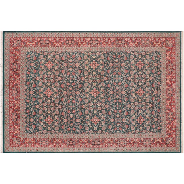 Red Kashan Pak-Persian Green/Red Wool Rug - 10'1'' X 14'2'' For Sale - Image 8 of 8