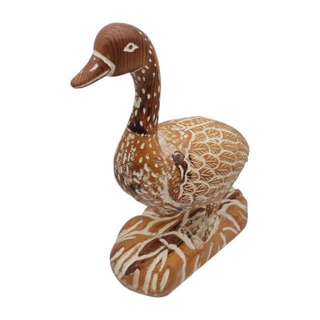 Farmhouse Vintage Sarreid LTD Lifesize Hand Carved Wood Goose Sculpture Spain Designer Décor For Sale - Image 3 of 10