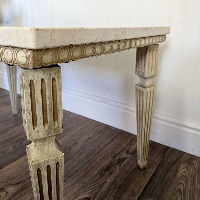 Ivory Late 20th Century Hollywood Regency Vintage Travertine Side Table For Sale - Image 8 of 11