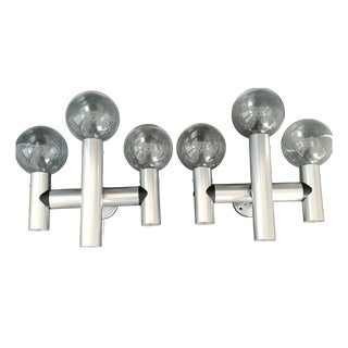 Vintage Space Age Wall Lights in Brushed Steel and Glass, 1970s, Set of 2 For Sale