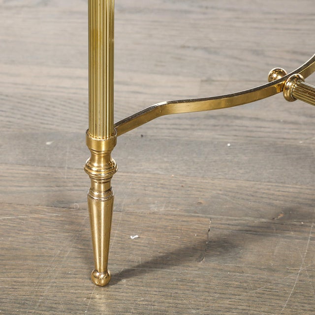 Mid-Century Brass & Inset Vitrolite Top Accent Side Table W/ Fluted Detailing For Sale In New York - Image 6 of 12
