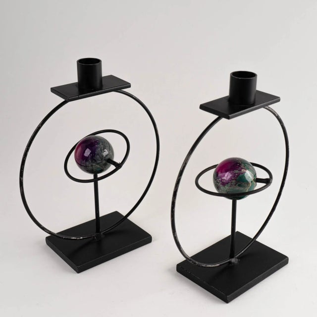 Black Vintage Saturn Candlestick Holders by Rick Martin For Sale - Image 8 of 12