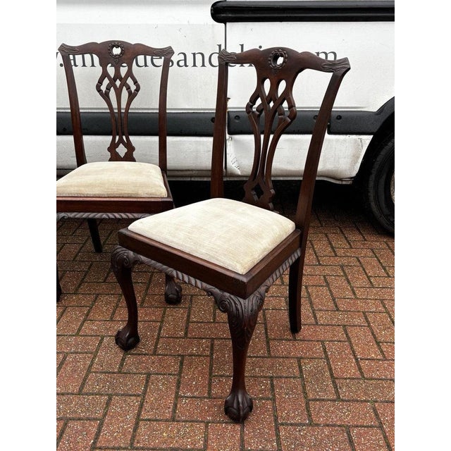 Edwardian Chippendale Revival Mahogany Dining Chairs, Set of 4 For Sale - Image 3 of 12