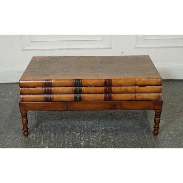 Vintage Leather Faux Stack of Books Coffee Table with Internal Storage For Sale - Image 3 of 18