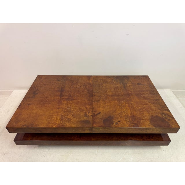 Brown Lacquered Goatskin Sliding Coffee Table, Italy, 1970s For Sale - Image 4 of 18