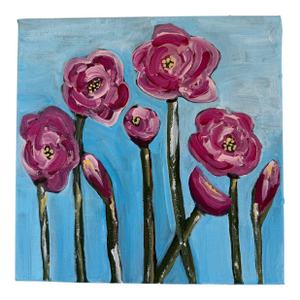 Modern Abstract Floral Acrylic Painting on Canvas, Signed, Dated