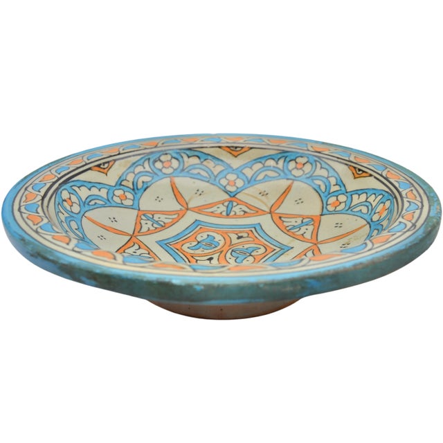 Late 19th Century Late 19th Century Moorish Blue & Orange Judaica Ceramic Plate For Sale - Image 5 of 10