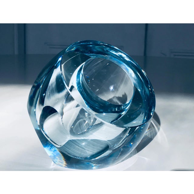 1950s Asta Strömberg for Strömbergshyttan Faceted Geometric Vase Aqua Christal Art Glass For Sale - Image 11 of 11