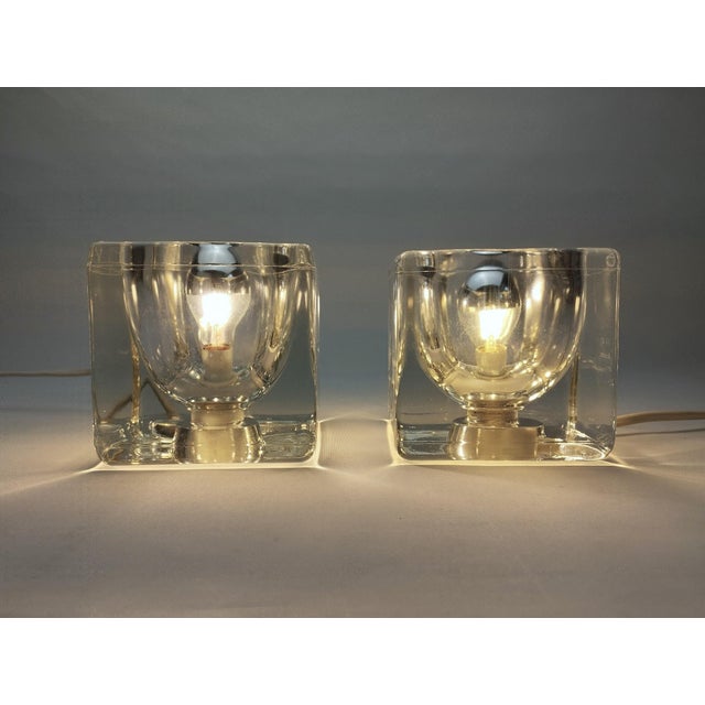 Cube-Shaped Glass Table Lamps by Peill & Putzler, 1970s, Set of 2 For Sale - Image 8 of 12