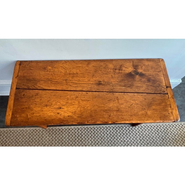 French Country Rustic Antique Wooden Bench For Sale - Image 3 of 11