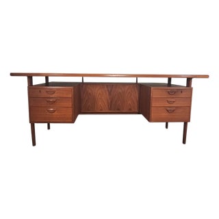 Attributed Kai Kristiansen Model 58 Danish Modern Floating Executive Desk 70" For Sale