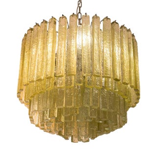 Olive Green Martellate Murano Glass Rod Pendant Light from Venini, 1960s For Sale