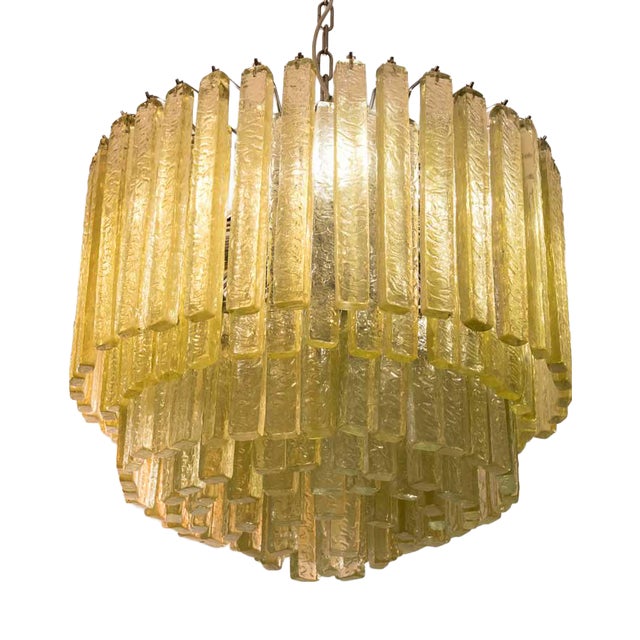 Olive Green Martellate Murano Glass Rod Pendant Light from Venini, 1960s For Sale