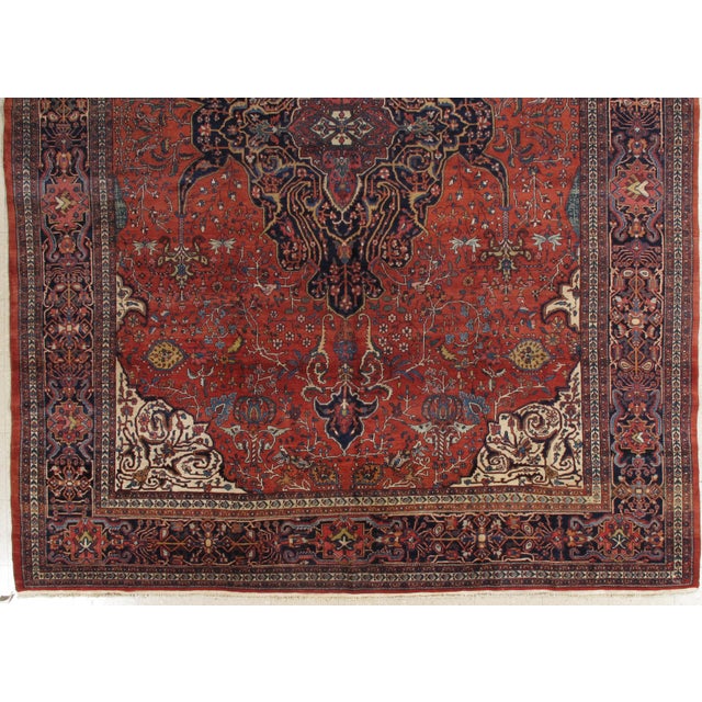 Antique Farahan Sarouk Carpet, Handmade Oriental Rug, Red, Navy, Fine Details For Sale - Image 9 of 17