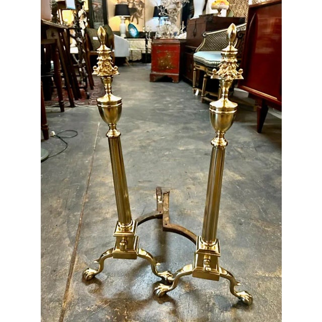 Traditional Federal Classical Brass Andirons For Sale - Image 3 of 9