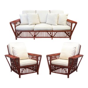 Vintage Palecek President's Sofa & Chair 3 Piece Rattan Patio Sofa & Chair Set