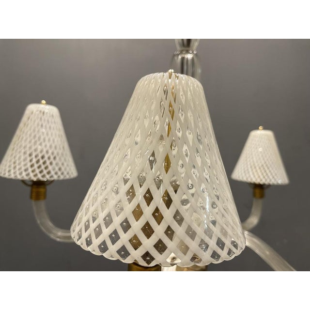 White Reticello Murano Glass 1920/40s Chandelier from Venini, 1940s For Sale - Image 8 of 15