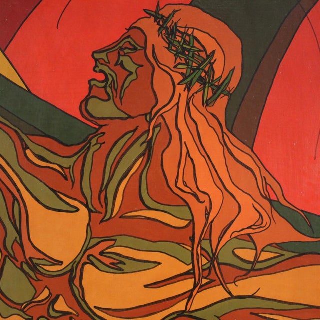 Italian Artist, Surrealist Crucifixion, 1980, Mixed Media on Canvas For Sale - Image 4 of 16