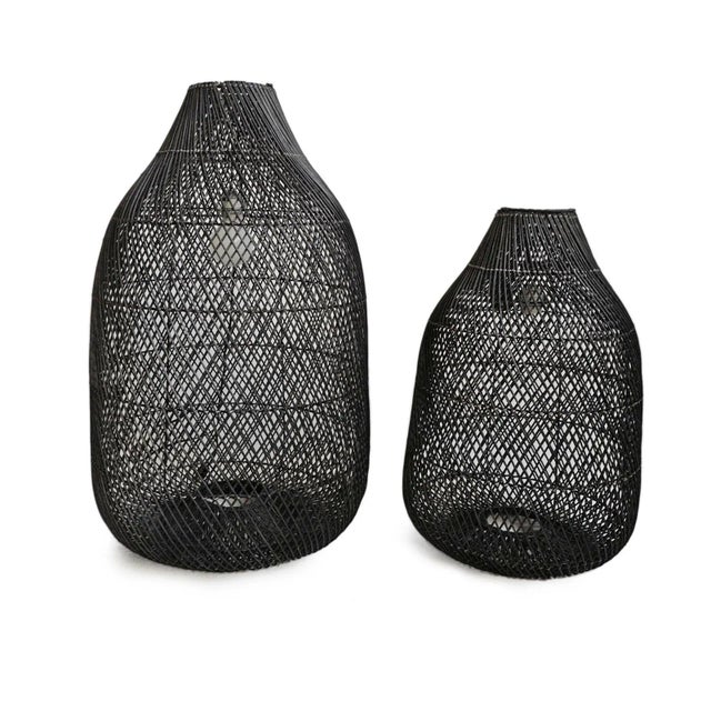 Black Wicker Bottle Pendant Light Medium For Sale - Image 4 of 7