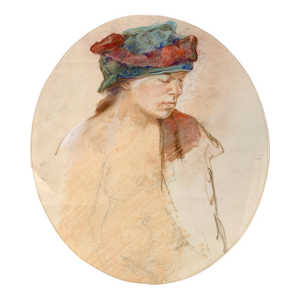 Vintage Portrait in Pastel Woman in Headdress Painting French Look Judy Horowitz