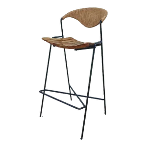 Arthur Umanoff Style Barstool With Jute Woven Seat Back and Classic Slatted Seat