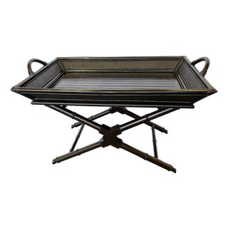 Vintage Chinese Chippendale Rattan and Bamboo Butler Tray Table For Sale