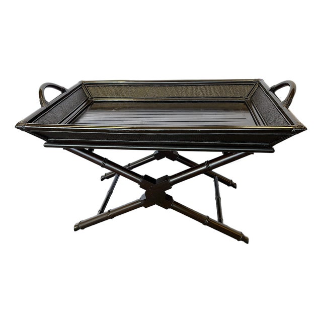 Vintage Chinese Chippendale Rattan and Bamboo Butler Tray Table For Sale