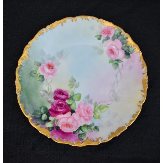 Limoges, France Antique T and v Limoges French Porcelain Cabinet Plate Hand Painted Roses Gold Rim For Sale - Image 4 of 15