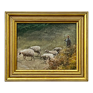 Vintage Mini Selection Painting of Shepherdess and Sheep