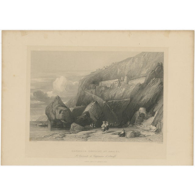 Antique amalfi coast print, capuchin convent, italian coastal view : a dramatic and finely executed 19th-century engraving...