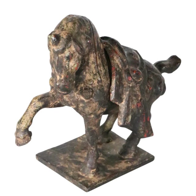 Early 20th Century Cast Iron Tang Dynasty War Horse by Wony Japan For Sale - Image 4 of 8